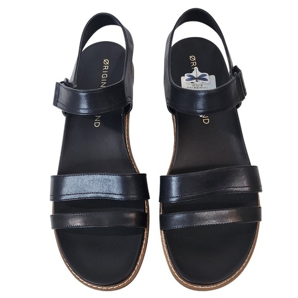 Cole Haan Shoes - Cole Haan Original Grand Black Leather Ankle Strap Wedge Sandals Women Size 9